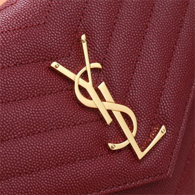 Y.S.L CLASSIC CASSANDRA CHAIN WALLET IN GRAIN DEPOUDRE LEATHER Burgundy Color Gold Tone Metal