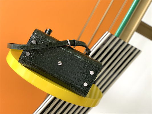 Y.S.L SAC DE JOUR NANO In Dk Green Crocodile Embossed Leather Silver Tone Metal