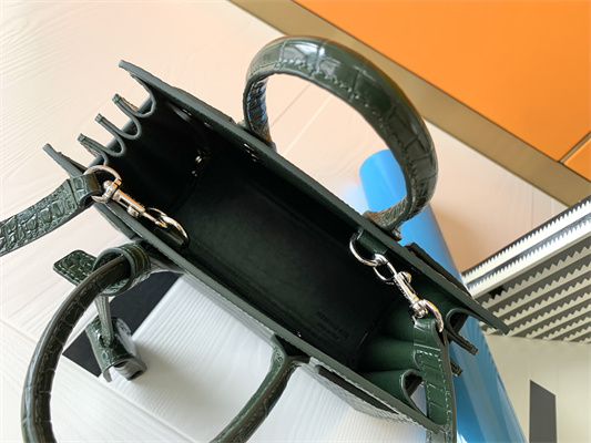 Y.S.L SAC DE JOUR NANO In Dk Green Crocodile Embossed Leather Silver Tone Metal