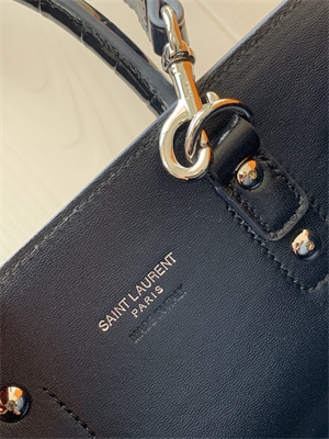 Y.S.L SAC DE JOUR NANO In Navy Crocodile Embossed Leather Silver Tone Metal