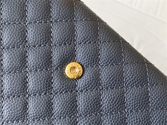 Y.S.L SMALL ENVELOPE WALLET IN MIX MATELASS?? GRAIN DE POUDRE EMBOSSED LEATHER Dk Grey Color Gold Tone Metal