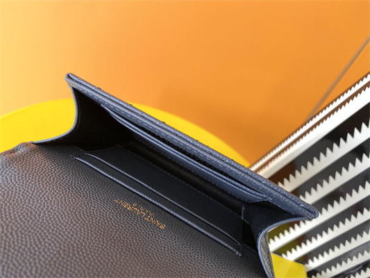 Y.S.L SMALL ENVELOPE WALLET IN MIX MATELASS?? GRAIN DE POUDRE EMBOSSED LEATHER Dk Grey Color Gold Tone Metal