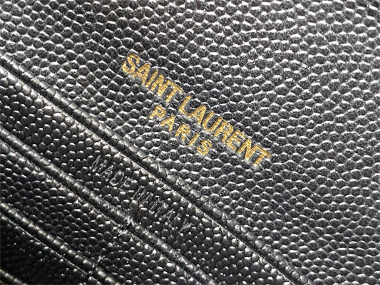 Y.S.L CASSANDRA MATELASS?? LARGE FLAP WALLET IN GRAIN DE POUDRE EMBOSSED LEATHER Black Color Gold Tone Metal