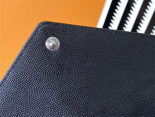 Y.S.L CASSANDRA MATELASS?? LARGE FLAP WALLET IN GRAIN DE POUDRE EMBOSSED LEATHER Black Color Silver Tone Metal