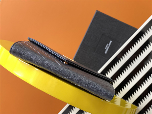 Y.S.L CASSANDRA MATELASS?? LARGE FLAP WALLET IN GRAIN DE POUDRE EMBOSSED LEATHER Grey Color Gold Tone Metal