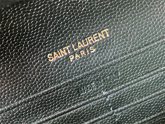 Y.S.L CASSANDRA MATELASS?? LARGE FLAP WALLET IN GRAIN DE POUDRE EMBOSSED LEATHER Dk Green Color Gold Tone Metal