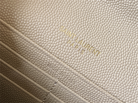 Y.S.L CASSANDRA MATELASS?? LARGE FLAP WALLET IN GRAIN DE POUDRE EMBOSSED LEATHER Beige Color Gold Tone Metal