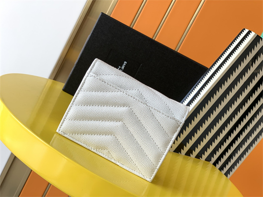 Y.S.L MONOGRAM MATELASS?? WALLET IN GRAIN DE POUDRE EMBOSSED LEATHER White Color Gold Tone Metal