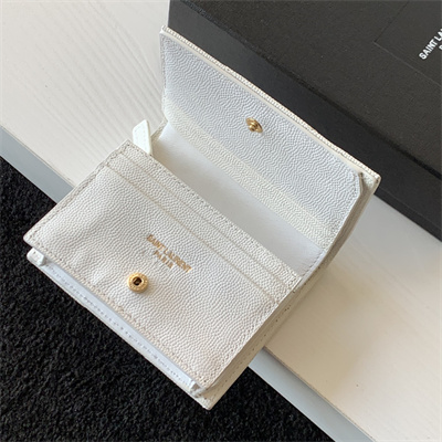 Y.S.L MONOGRAM MATELASS?? WALLET IN GRAIN DE POUDRE EMBOSSED LEATHER White Color Gold Tone Metal