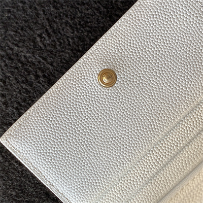 Y.S.L MONOGRAM MATELASS?? WALLET IN GRAIN DE POUDRE EMBOSSED LEATHER White Color Gold Tone Metal