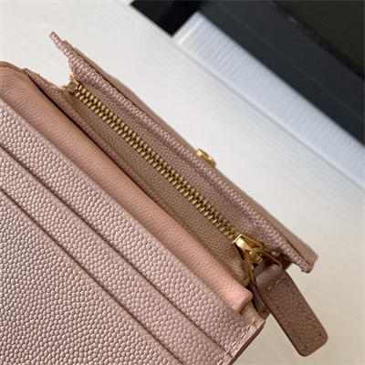 Y.S.L MONOGRAM MATELASS?? WALLET IN GRAIN DE POUDRE EMBOSSED LEATHER Pink Color Gold Tone Metal