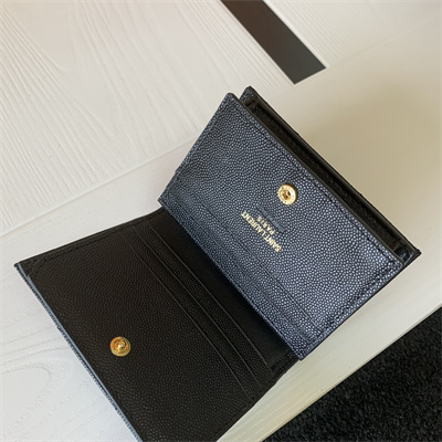 Y.S.L MONOGRAM MATELASS?? WALLET IN GRAIN DE POUDRE EMBOSSED LEATHER Black Color Gold Tone Metal