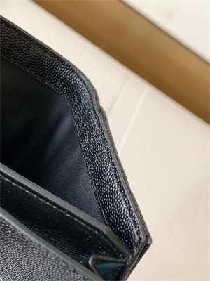 Y.S.L MONOGRAM MATELASS?? WALLET IN GRAIN DE POUDRE EMBOSSED LEATHER Black Color Silver Tone Metal