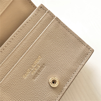 Y.S.L MONOGRAM MATELASS?? WALLET IN GRAIN DE POUDRE EMBOSSED LEATHER Beige Color Gold Tone Metal