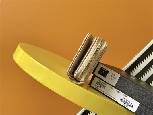 Y.S.L CASSANDRA MATELASS?? COMPACT ZIP AROUND WALLET IN GRAIN DE POUDRE EMBOSSED LEATHER Beige Color Gold Tone Metal