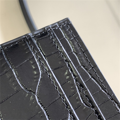 Y.S.L MONOGRAM MATELASS?? CARD CASE IN CROCODILE EMBOSSED LEATHER Black Color Gold Tone Metal