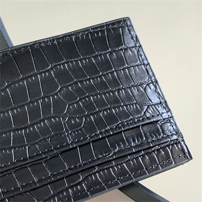 Y.S.L MONOGRAM MATELASS?? CARD CASE IN CROCODILE EMBOSSED LEATHER Black Color Gold Tone Metal