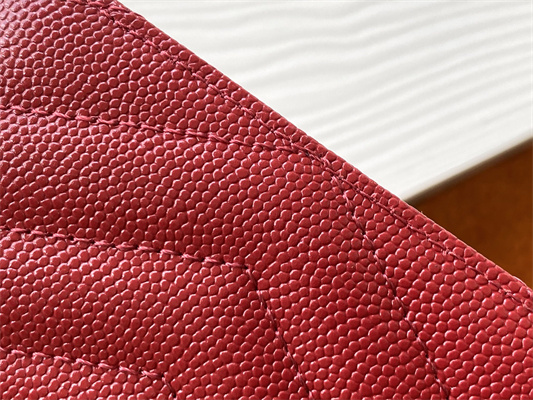 Y.S.L MONOGRAM MATELASS?? CARD CASE IN GRAIN DE POUDRE EMBOSSED LEATHER Red Color Gold Tone Metal