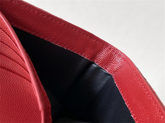 Y.S.L CASSANDRA MATELASS?? ZIP WALLET IN GRAIN DE POUDRE EMBOSSED LEATHER Red Color Gold Tone Metal