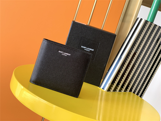 Y.S.L PARIS EAST/WEST WALLET IN GRAIN DE POUDRE EMBOSSED LEATHER Black Color