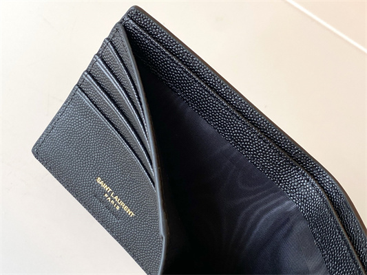 Y.S.L CASSANDRE EAST/WEST WALLET IN GRAIN DE POUDRE EMBOSSED LEATHER Black Color