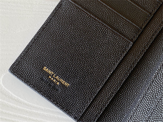 Y.S.L CASSANDRA CONTINENTAL WALLET IN GRAIN DE POUDRE EMBOSSED LEATHER Black Color