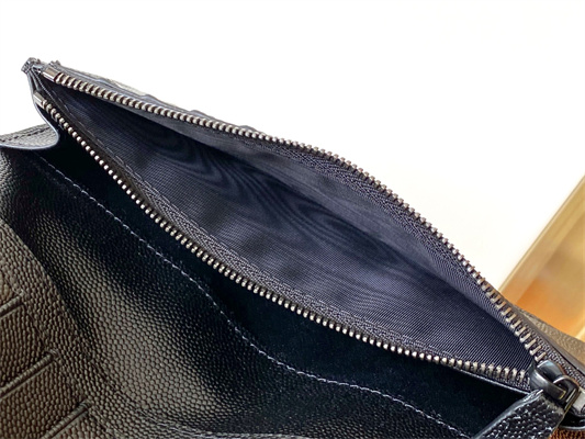 Y.S.L CASSANDRA CONTINENTAL WALLET IN GRAIN DE POUDRE EMBOSSED LEATHER Black Color