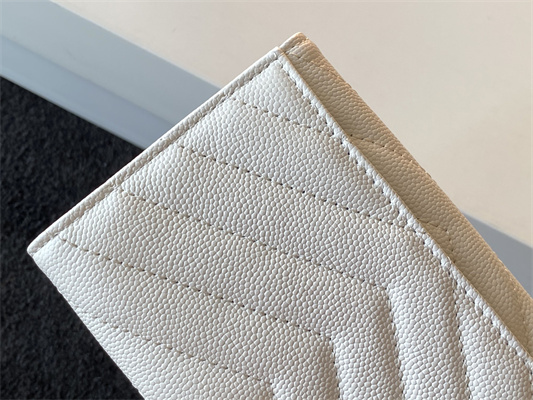 Y.S.L CASSANDRA MATELASS?? SMALLENVELOPE WALLET IN GRAIN DE POUDRE EMBOSSED LEATHER White Color Gold Tone Metal