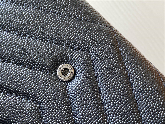 Y.S.L CASSANDRA MATELASS?? SMALL ENVELOPE WALLET IN GRAIN DE POUDRE EMBOSSED LEATHER Black Color Black Tone Metal