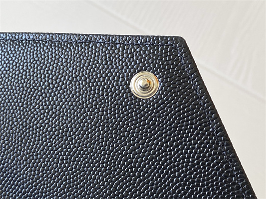 Y.S.L CASSANDRA MATELASS?? SMALL ENVELOPE WALLET IN GRAIN DE POUDRE EMBOSSED LEATHER Black Color Silver Tone Metal
