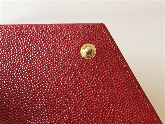 Y.S.L CASSANDRA MATELASS?? SMALL ENVELOPE WALLET IN GRAIN DE POUDRE EMBOSSED LEATHER Red Color Gold Tone Metal