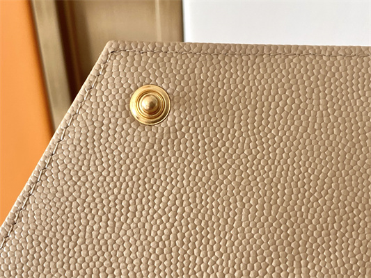 Y.S.L CASSANDRA MATELASS?? SMALL ENVELOPE WALLET IN GRAIN DE POUDRE EMBOSSED LEATHER Beige Color Gold Tone Metal