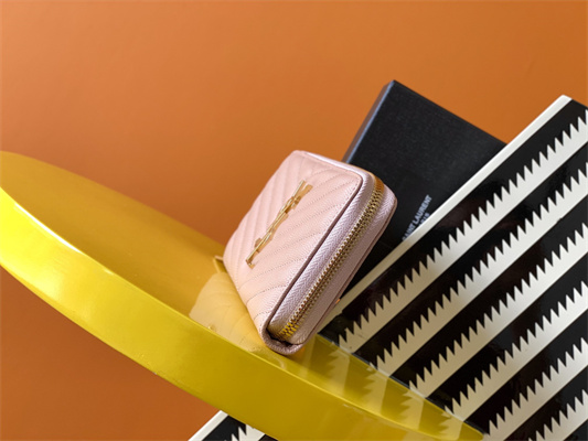 Y.S.L CASSANDRA MATELASS?? ZIP AROUND WALLET IN GRAIN DE POUDRE EMBOSSED LEATHER Pink Color Gold Tone Metal