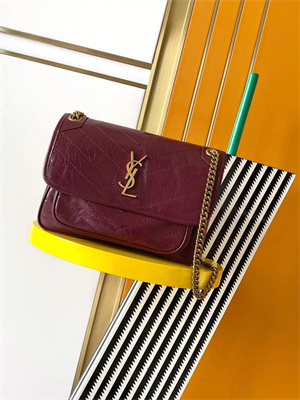 Y.S.L NIKI MEDIUM In Vintage Leather Burgundy Color