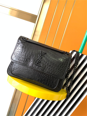 Y.S.L NIKI MEDIUM In Vintage Crocodile embossed Leather Black Color