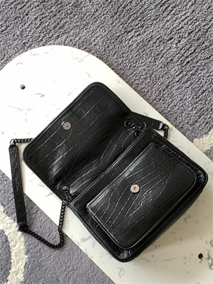 Y.S.L NIKI BABY In Vintage Crocodile embossed Leather Black