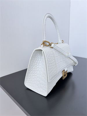 Women’s Hourglass Small Handbag Crocodile Embossed In White-Gold