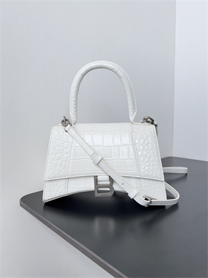 Women’s Hourglass Small Handbag Crocodile Embossed In White-Silver