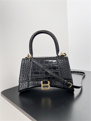 Women’s Hourglass Small Handbag Crocodile Embossed In Black-Gold