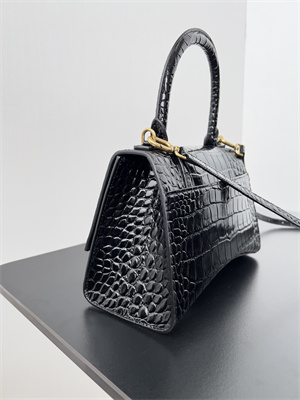 Women’s Hourglass Small Handbag Crocodile Embossed In Black-Gold