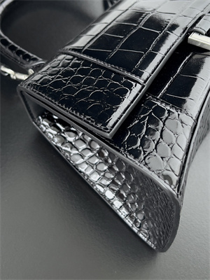 Women’s Hourglass Small Handbag Crocodile Embossed In Black-Silver