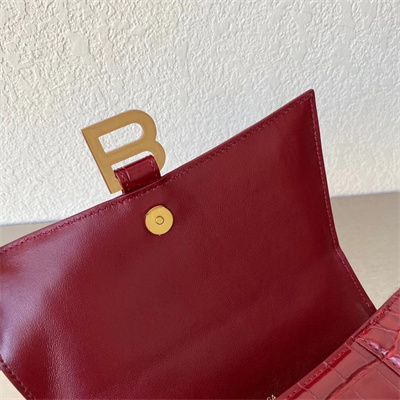 Women’s Hourglass Small Handbag Crocodile Embossed In Burgundy