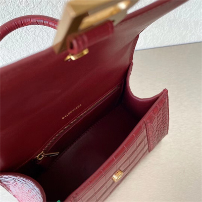 Women’s Hourglass Small Handbag Crocodile Embossed In Burgundy