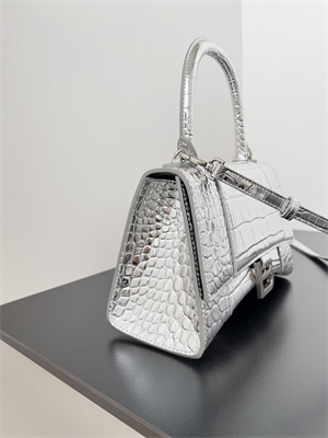 Women’s Hourglass Small Handbag Crocodile Embossed In Silver