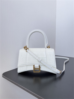 Women’s Hourglass XS Handbag Crocodile Embossed In White-Gold