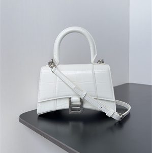 Women’s Hourglass XS Handbag Crocodile Embossed In White-Silver