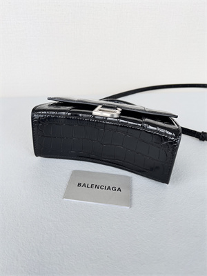 Women’s Hourglass XS Handbag Crocodile Embossed In Black-Silver