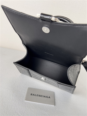 Women’s Hourglass XS Handbag Crocodile Embossed In Black-Silver