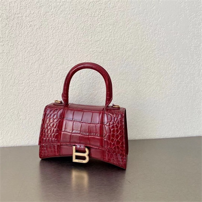 Women’s Hourglass XS Handbag Crocodile Embossed In Burgundy-Gold