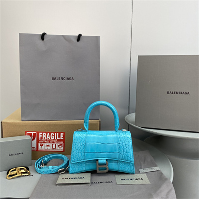 Women’s Hourglass XS Handbag Crocodile Embossed In Blue-Silver